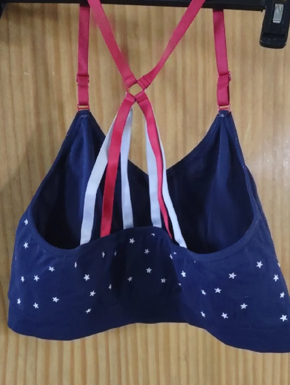 Cacique 20/22 Navy Star Print Bralette with Pink Straps - Picture 2 of 3